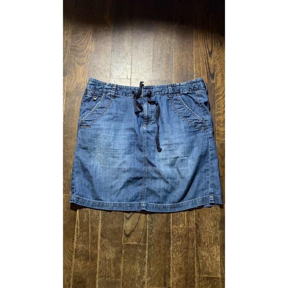 Eddie Bauer Denim Jean Skirt Womens 12 Blue Pencil Straight Zip Drawstring
